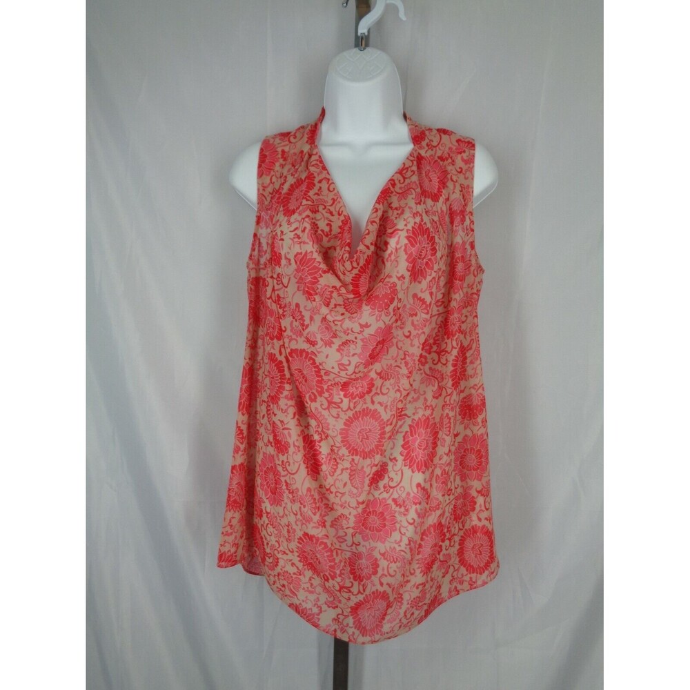 CAbi Pink Floral Open Back Drape Neck Sheer Vita Blouse Top Size Small